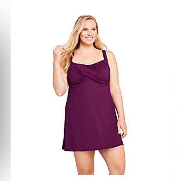 Land’s End Standard size swim Tankini Top long dress underwire Eggplant 10 DDD - Picture 2 of 16